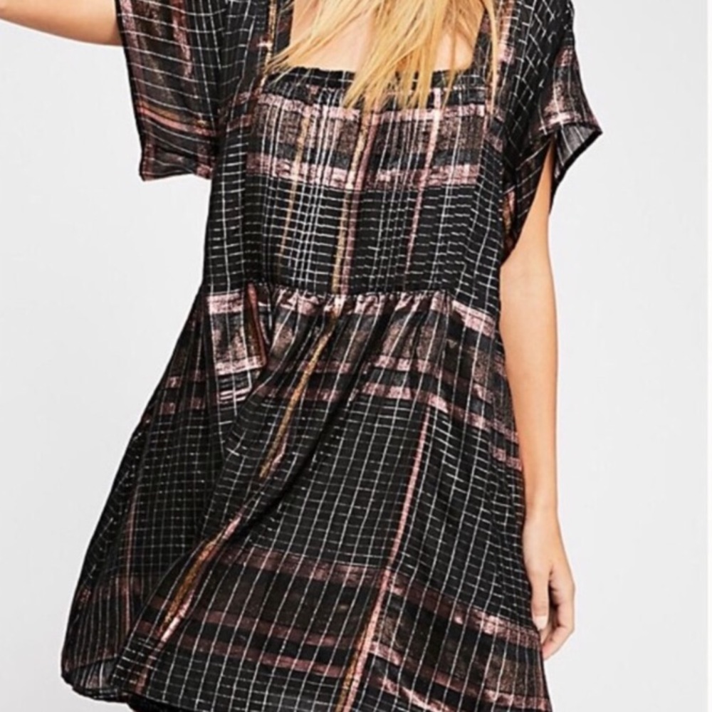 Free People Barcelona plaid metallic mini dress s